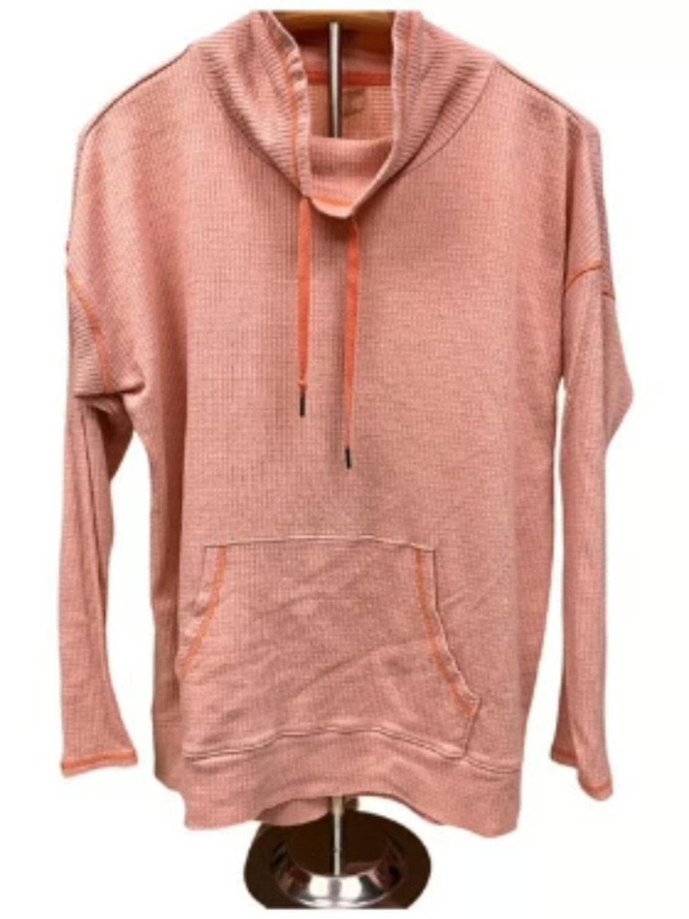 St. John's Bay Lightweight Basic Coral Pink Cowl Neck Hoodie Casual Top Pockets